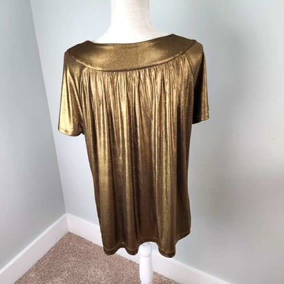 Dana Buchman Women's Short Sleeve Scoop Neck Gold Metallic Top Size Large - Picture 4 of 8
